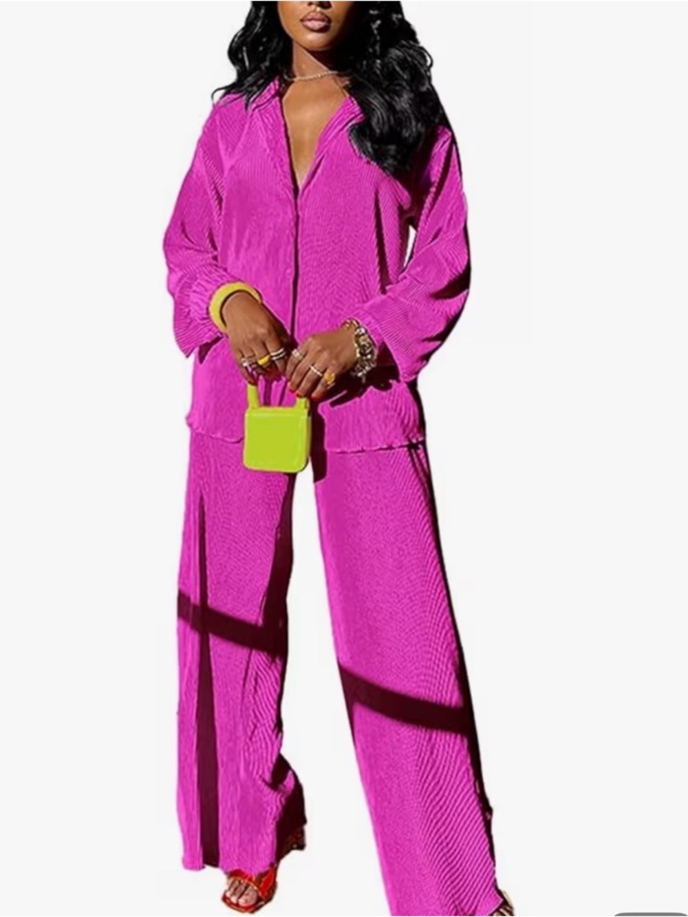 Wide-Leg Two-Piece Jumpsuit in Fuchsia